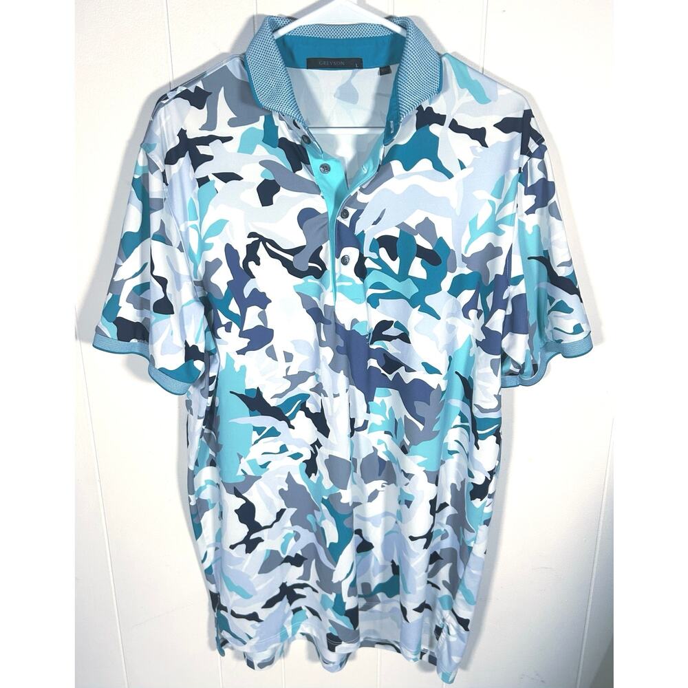 Greyson Men's Camo Polo in Blue, Teal, Gray